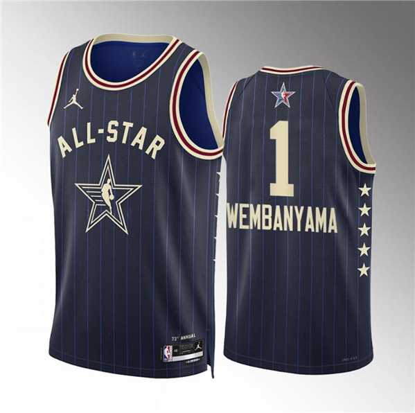 Mens 2024 All-Star #1 Victor Wembanyama Navy Stitched Basketball Jersey->2024 all star->NBA Jersey